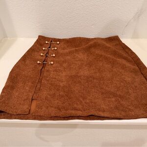 SHEIN Brown Corduroy Mini Skirt with Gold Buttons